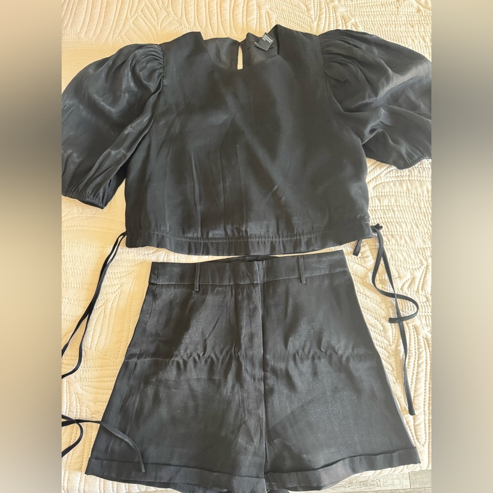 Forever 21 Black Puff Sleeve Short and Top Set